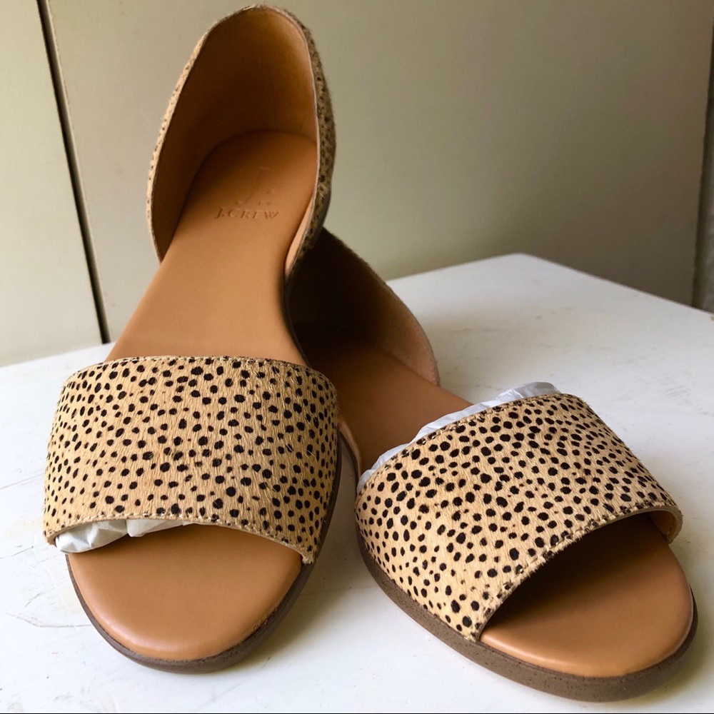 SOLD - JCREW Animal Print Calf Hair Peep Toe Flats